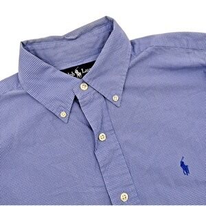 Polo Ralph Lauren Men Small Blake Two-Ply Cotton Blue Check Button Down Shirt